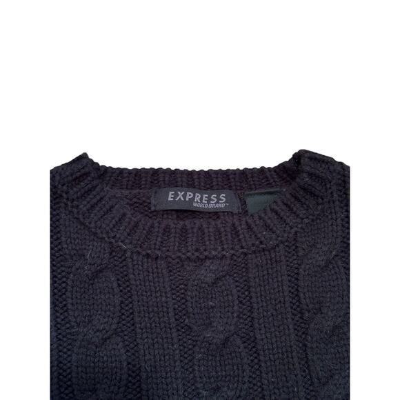 Vintage 90s Express Black Cable Knit Sweater S Grunge Y2K Cozycore Quiet Luxury - Picture 2 of 11